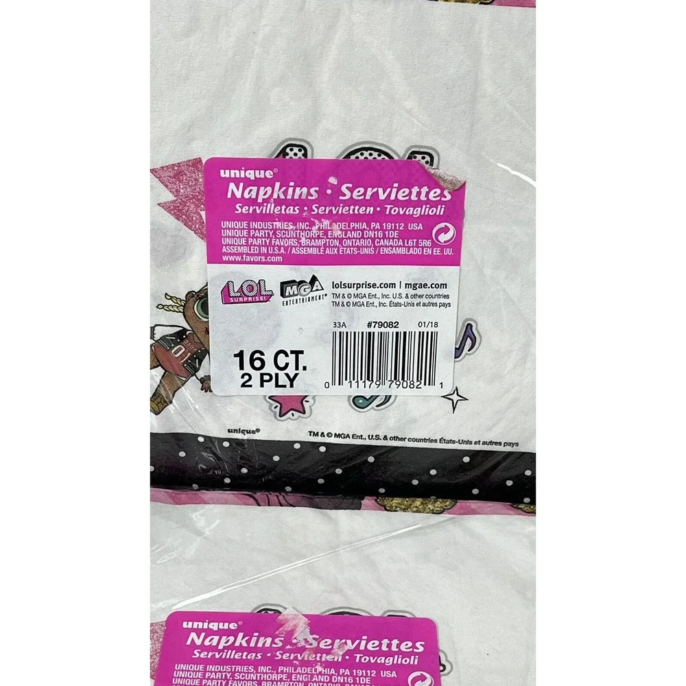 LOL Dolls Birthday Party Napkins Set Of 2 Large 16 COUNT 2 Ply NEW Sealed Pink